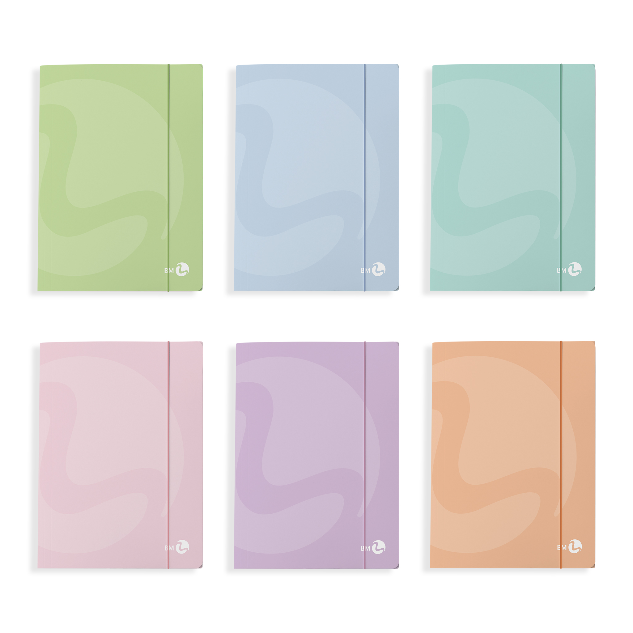 3-flap folders pastel with elastic 1 cm back - 6 assorted pieces