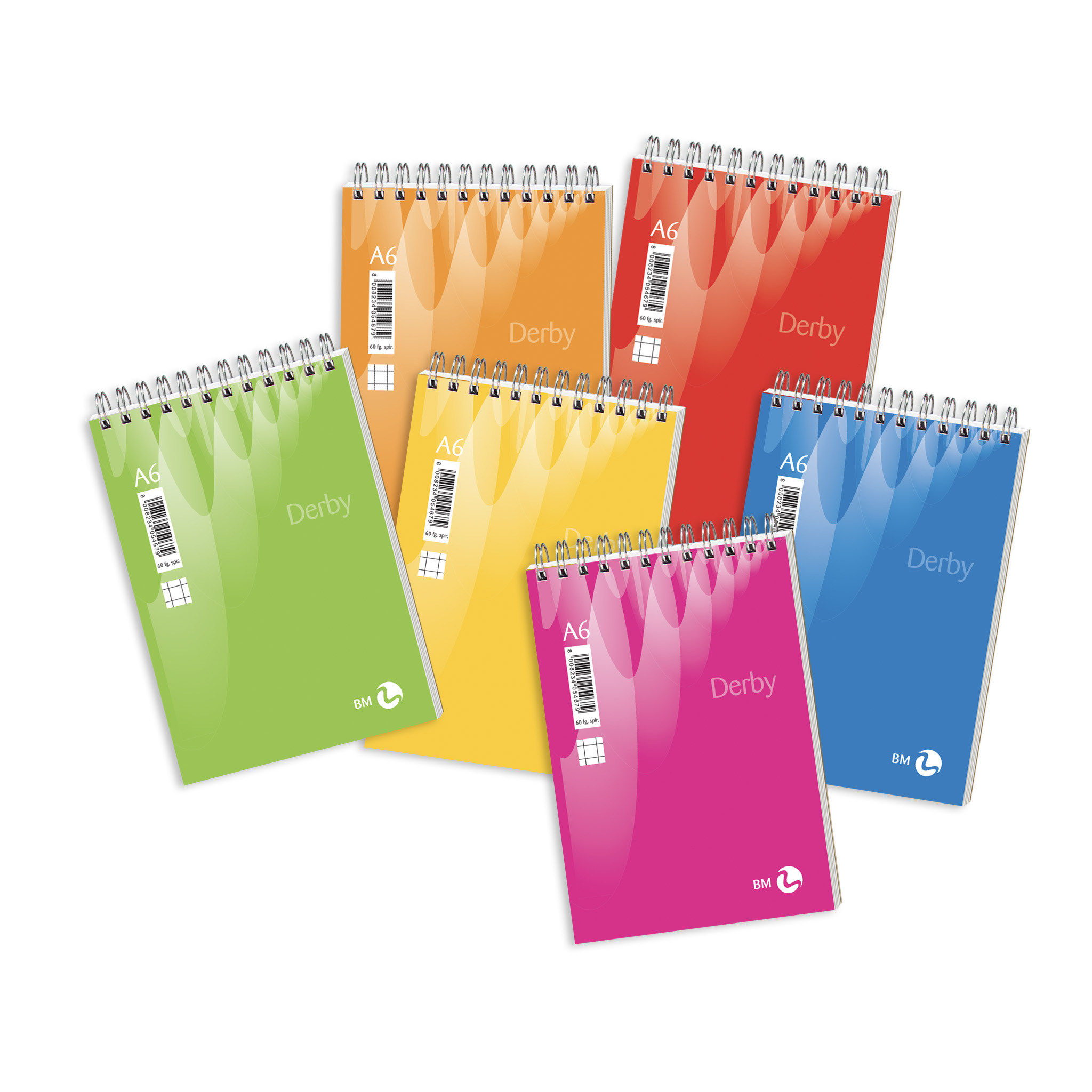 A6 spiral-bound short side derby - 5 assorted pieces