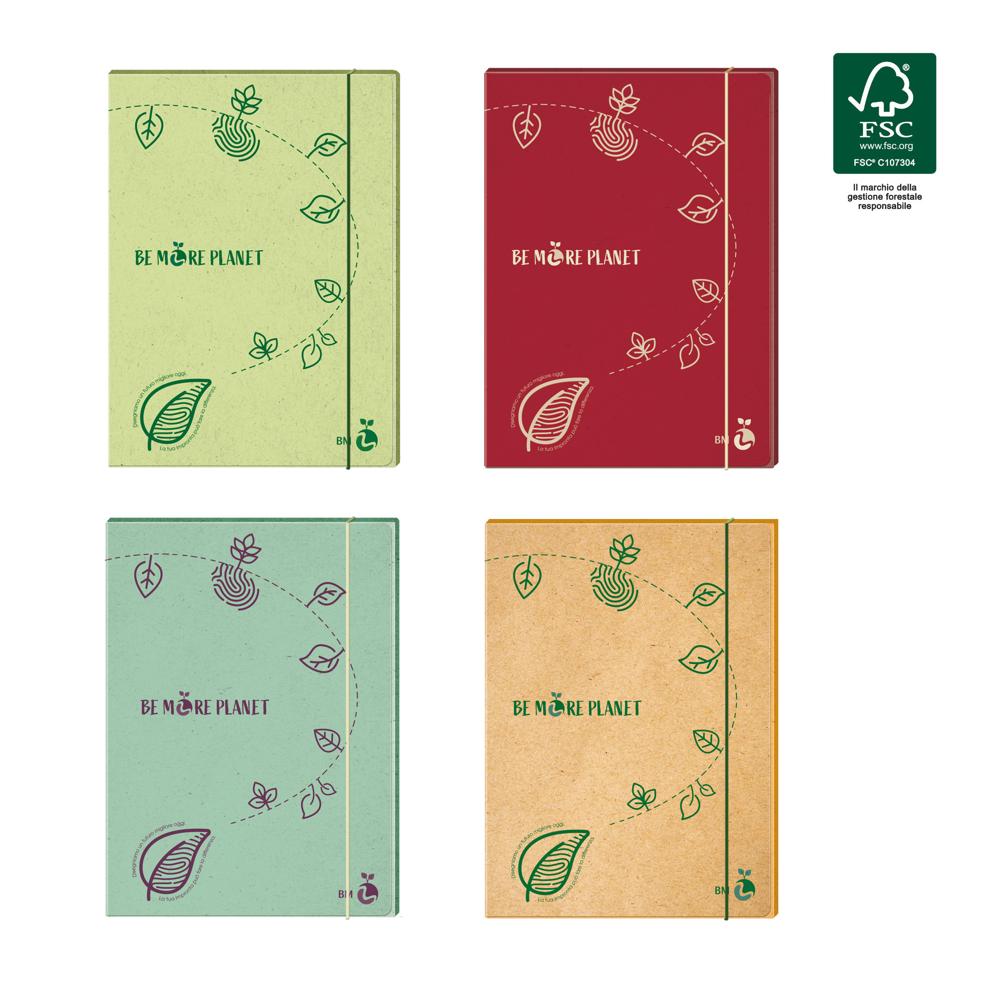 3-flap folders eco-friendly 1cm back with elastic band BE MORE PLANET - 5 assort