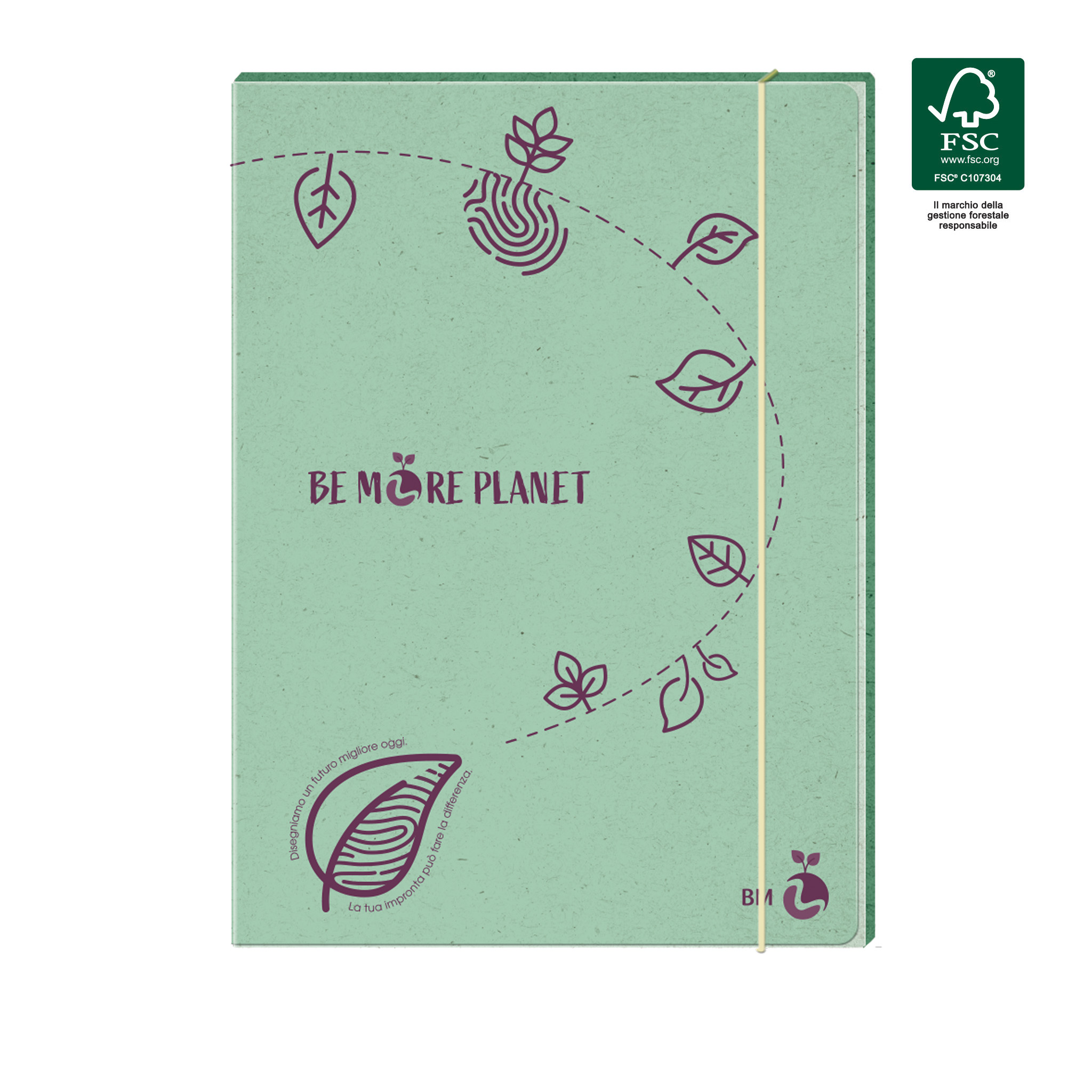 3-flap folders eco-friendly 1cm back with elastic band BE MORE PLANET - 5 assort