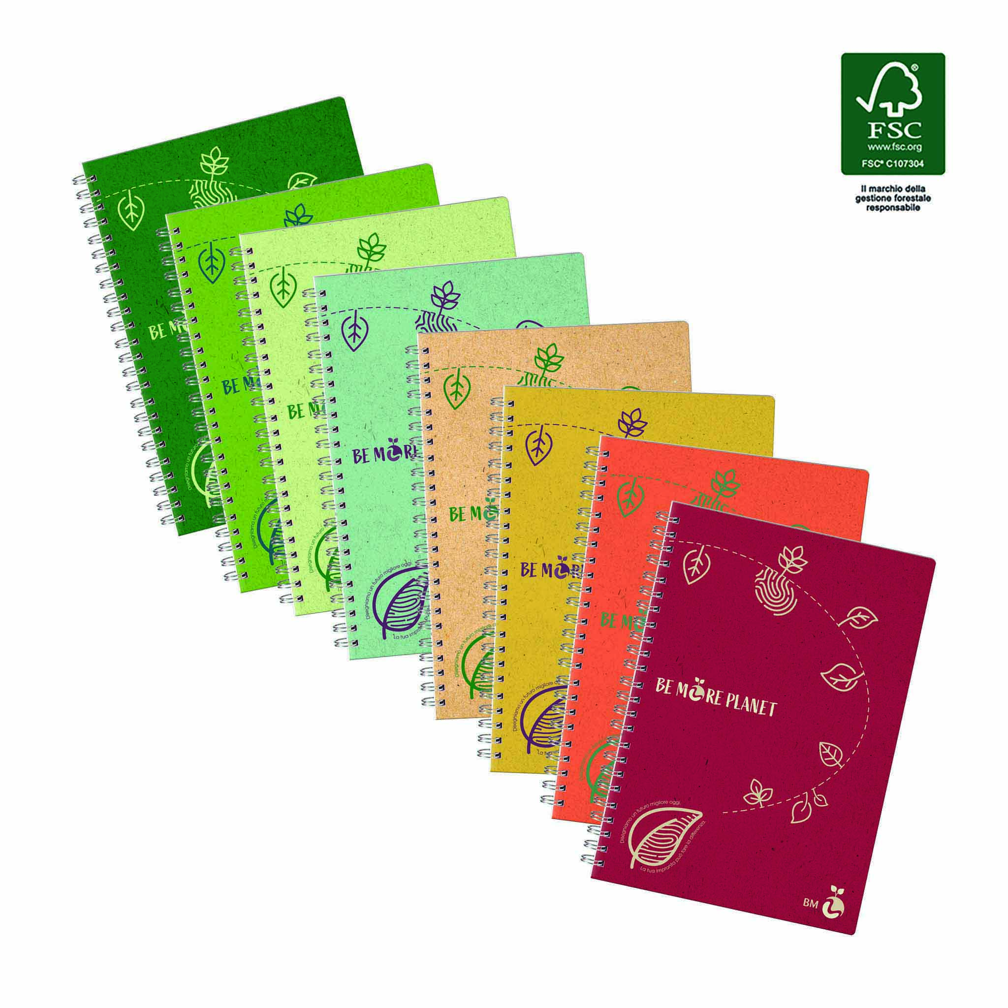 A5 spiral-bound eco-friendly BE MORE PLANET - 5 assorted pieces