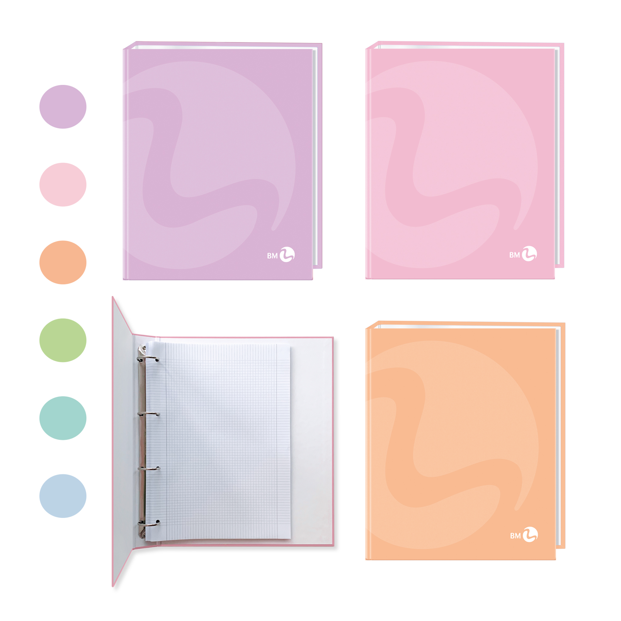 A4 pastel ring binders - 5 assorted pieces