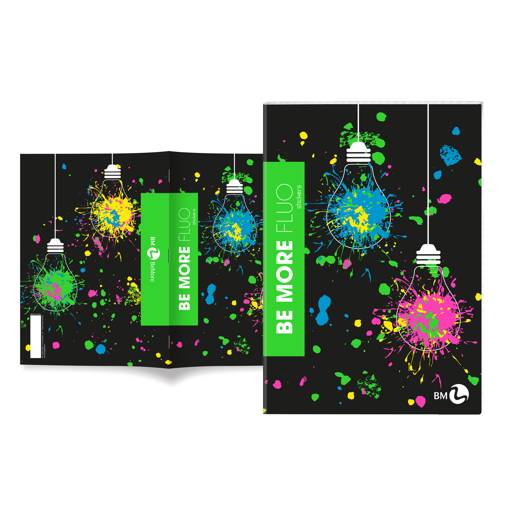 Maxi quaderni A4 BE MORE FLUO con stickers 100 gr - 10 pezzi assortiti