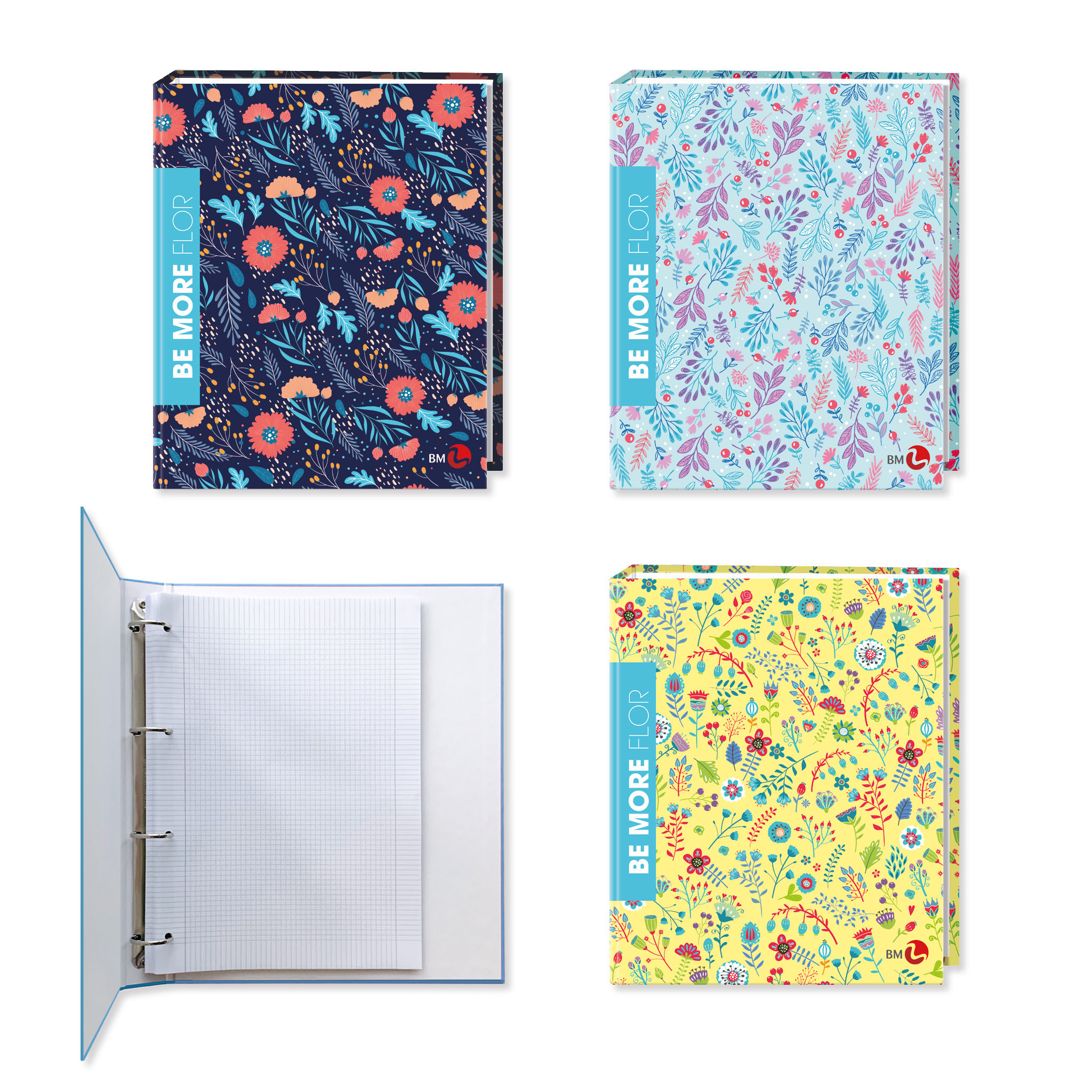 A4 colour ring binders BE MORE FLOR - 5 assorted piece