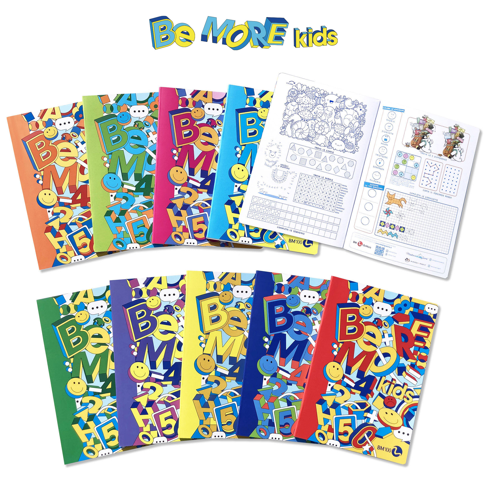 10 quaderni A4 Be More Kids-100 gr con 4 pagine di giochi e attività