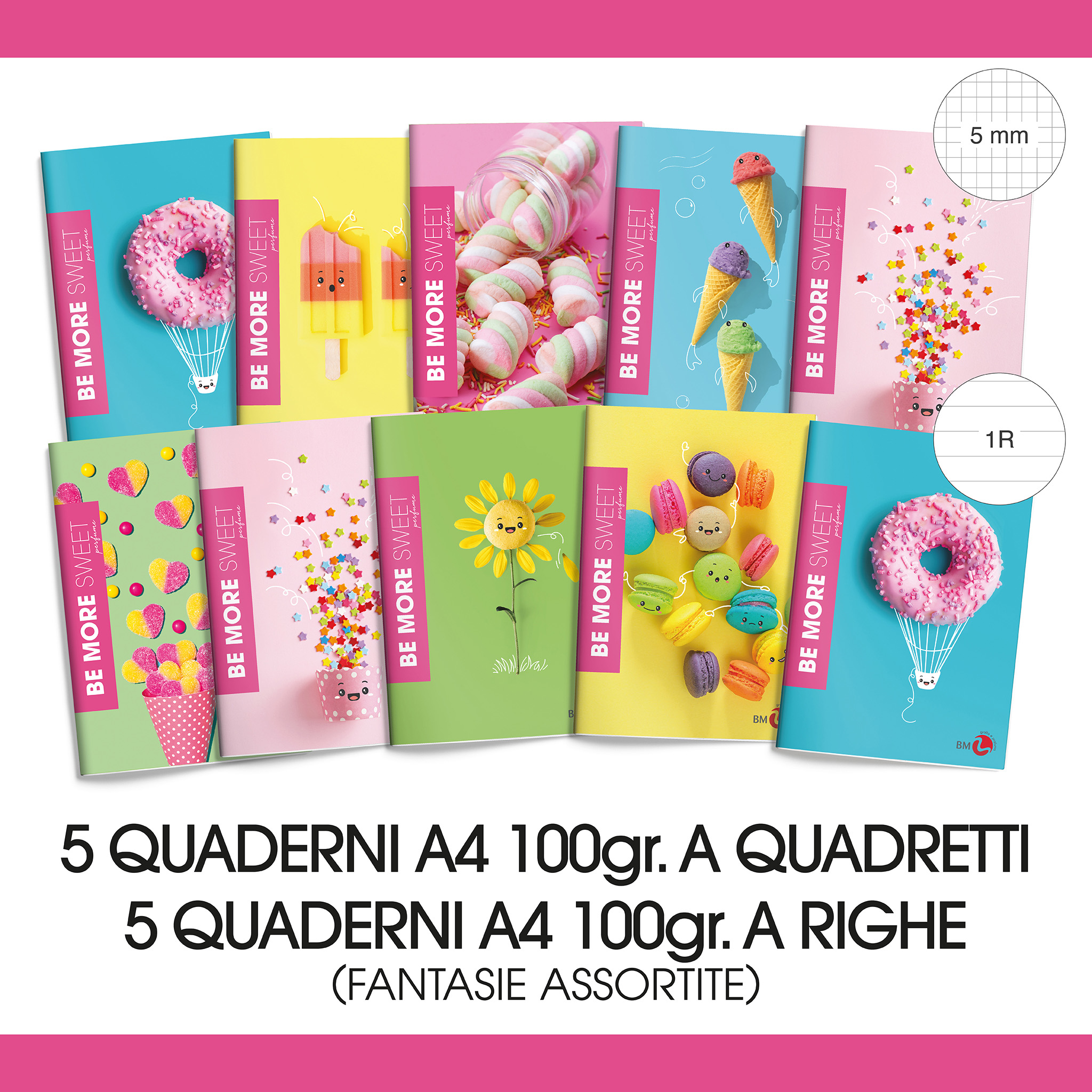 10 Quaderni Sweet, 2 raccoglitori, 1 cartellina e 2 pacchi di bandup