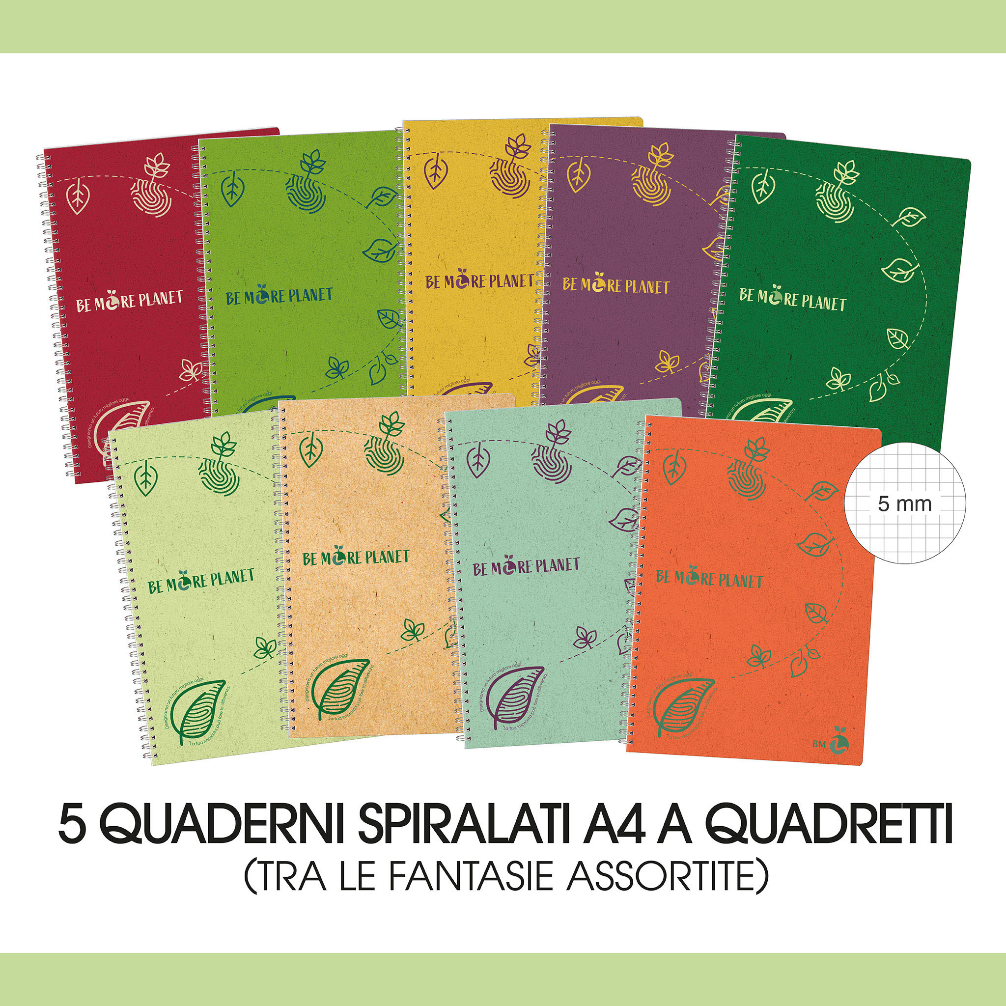 5 Quaderni spiralati Planet, 1 raccoglitore ad anelli e 1 cartellina