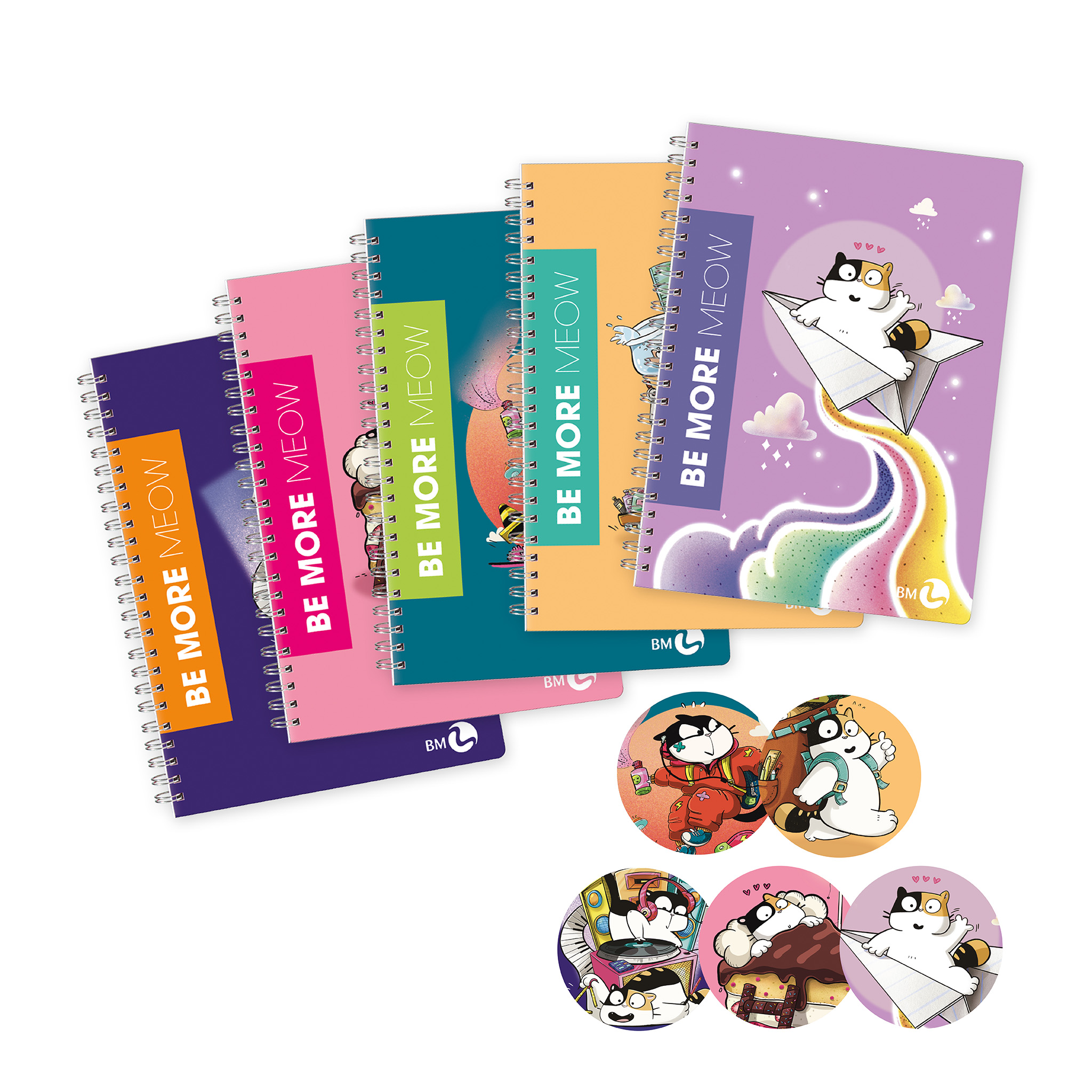 A5 BE MORE MEOW spiral notebooks - 4 assorted pieces