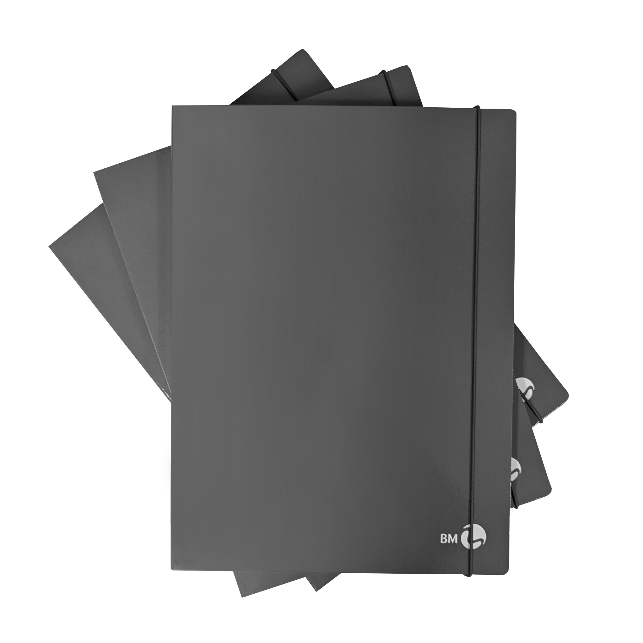 3-flap folders with elasticatic band 1 cm back, dark grey - 6 assorted pieces